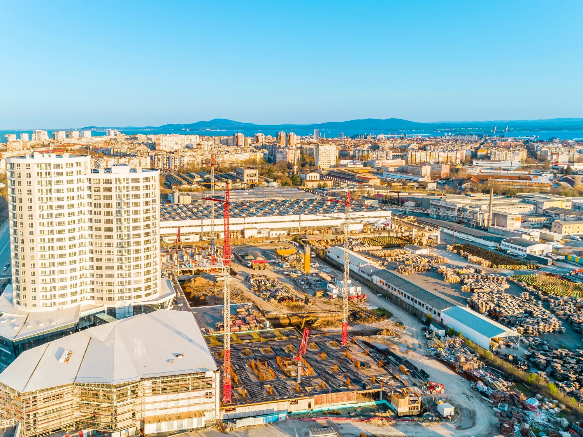 Modern buildings and construction area representing new launches